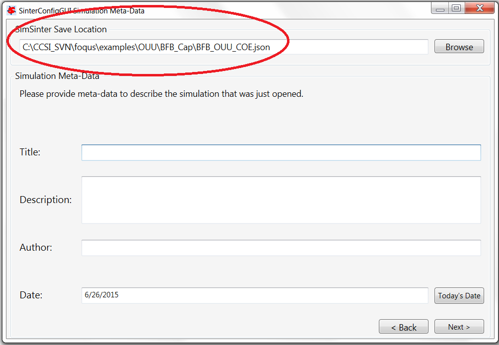 SinterConfigGUI Simulation Meta-Data Page Save Name Text Box