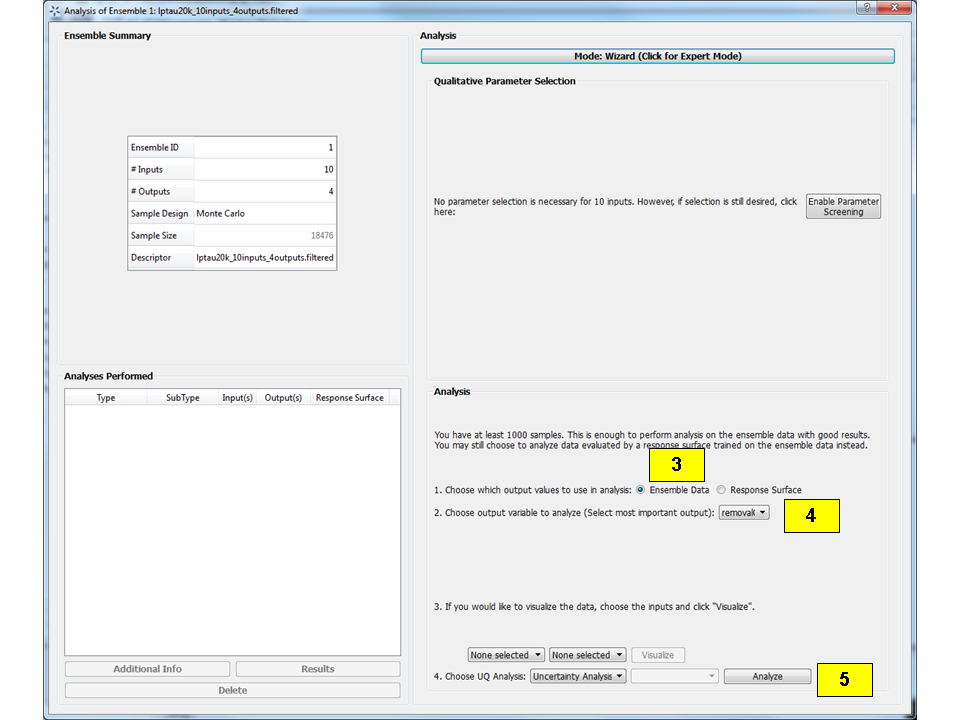 Analysis Dialog, Ensemble Data Uncertainty Analysis