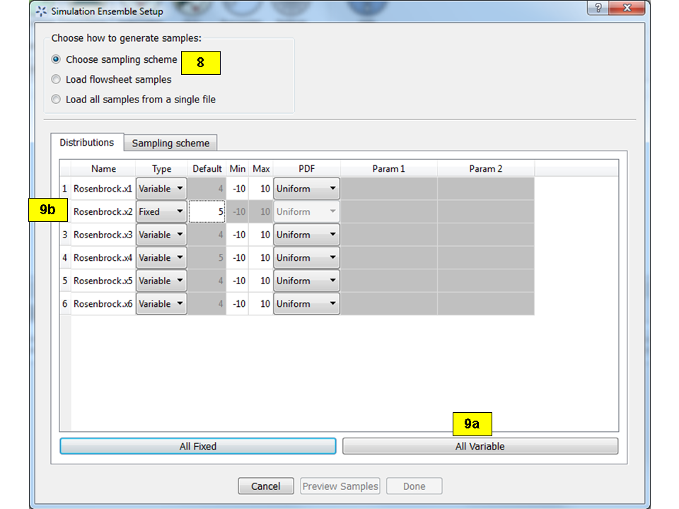 Simulation Ensemble Setup Dialog, Distributions Tab
