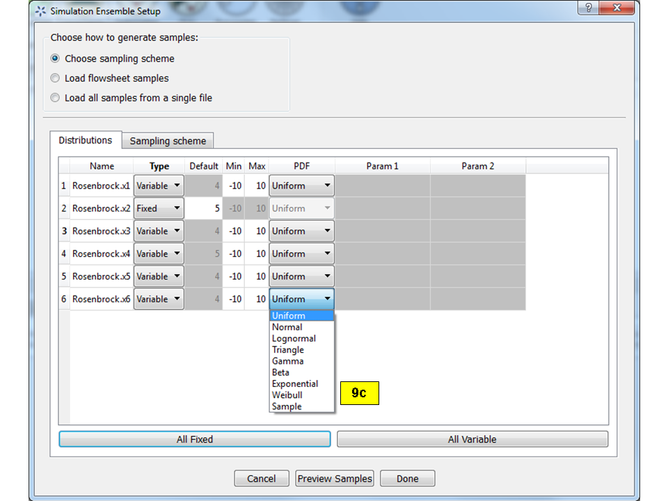 Simulation Ensemble Setup Dialog, Distributions Tab, PDF