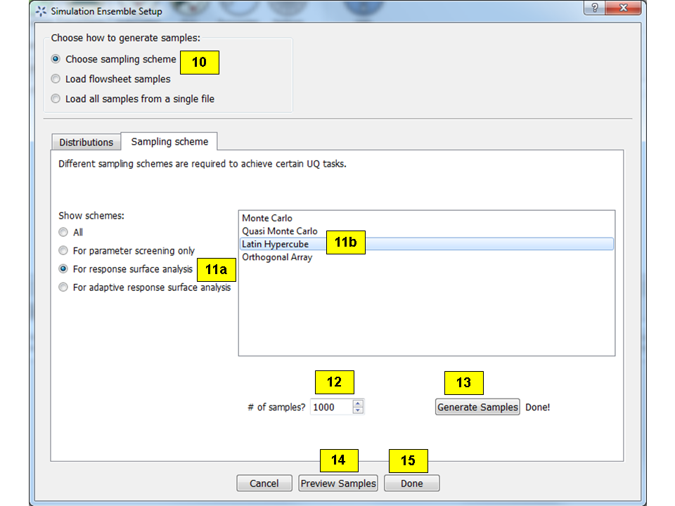 Simulation Ensemble Setup Dialog, Sampling Scheme Tab