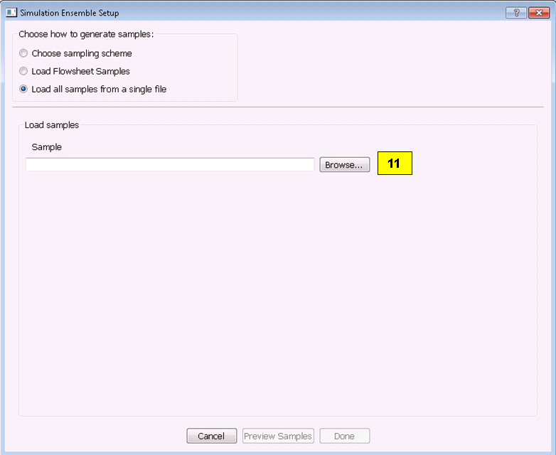 Simulation Ensemble Setup Dialog, Load Samples Option