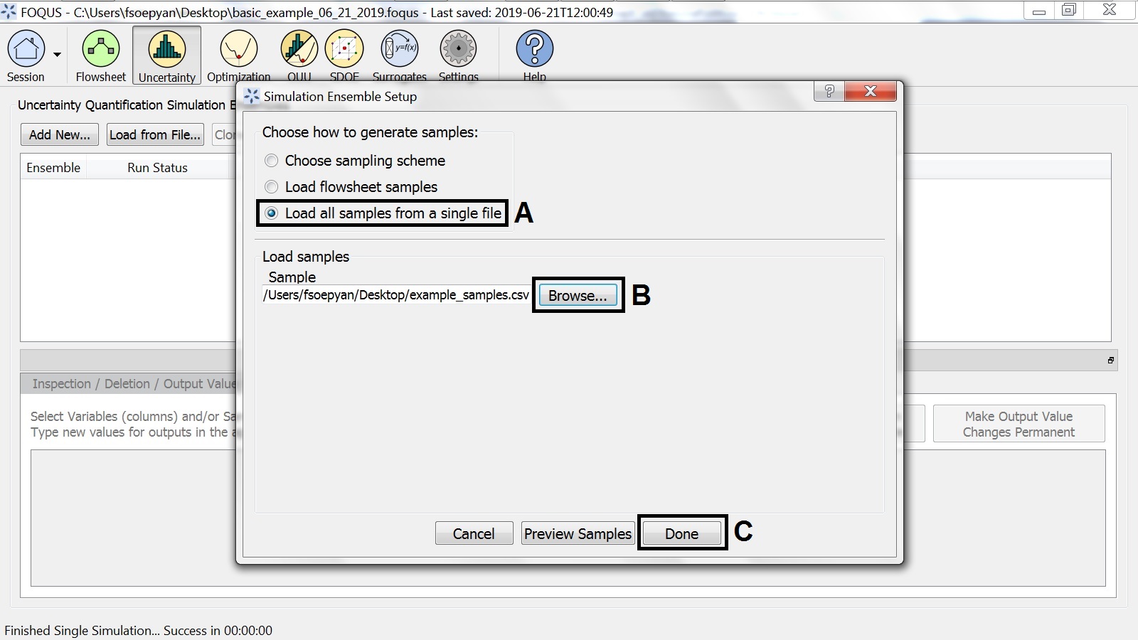 Uploading the CSV File Containing the Inputs