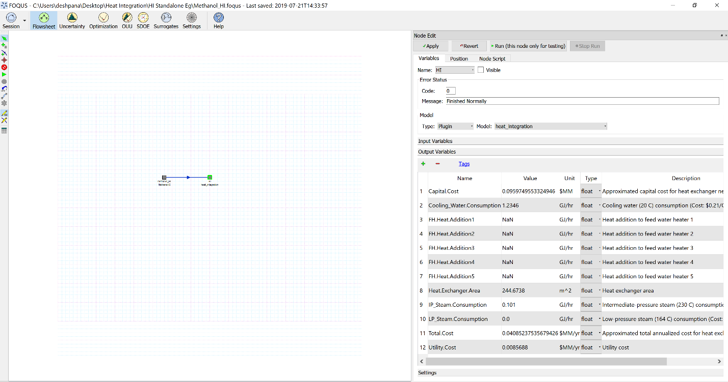 Heat Integration Plugin Result