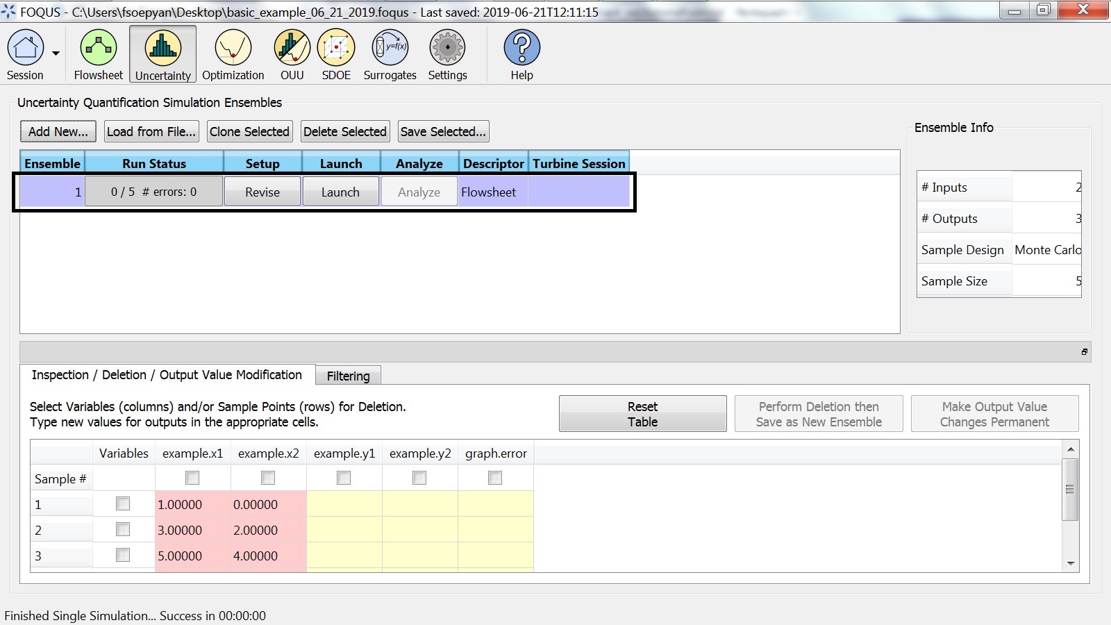 The User-Specified Inputs in the Uncertainty Tab