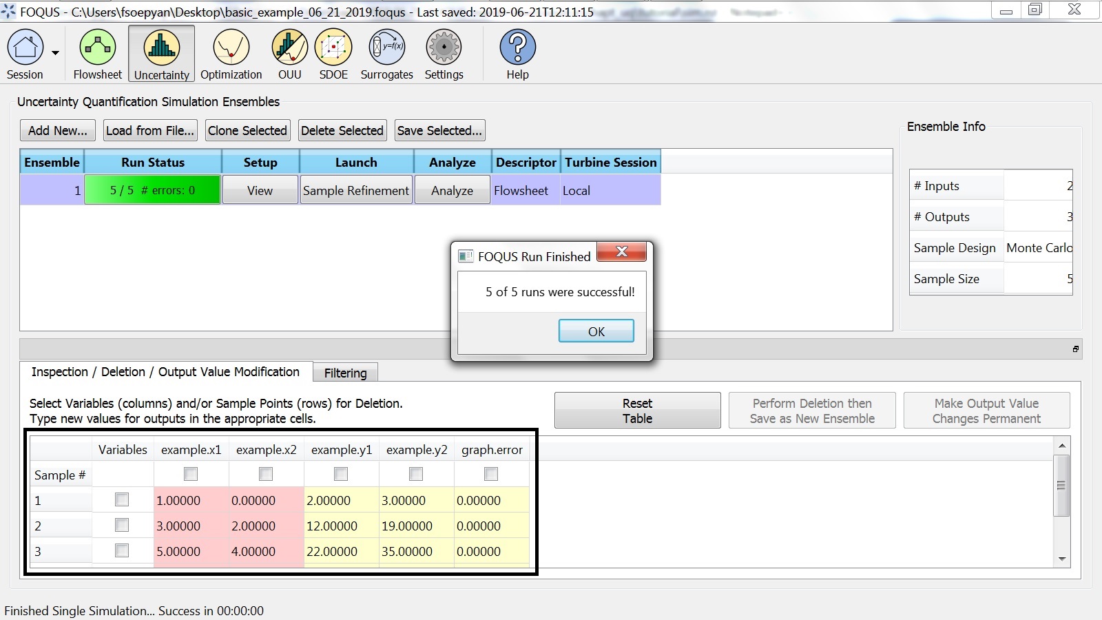 The Results of the Runs in the Uncertainty Tab
