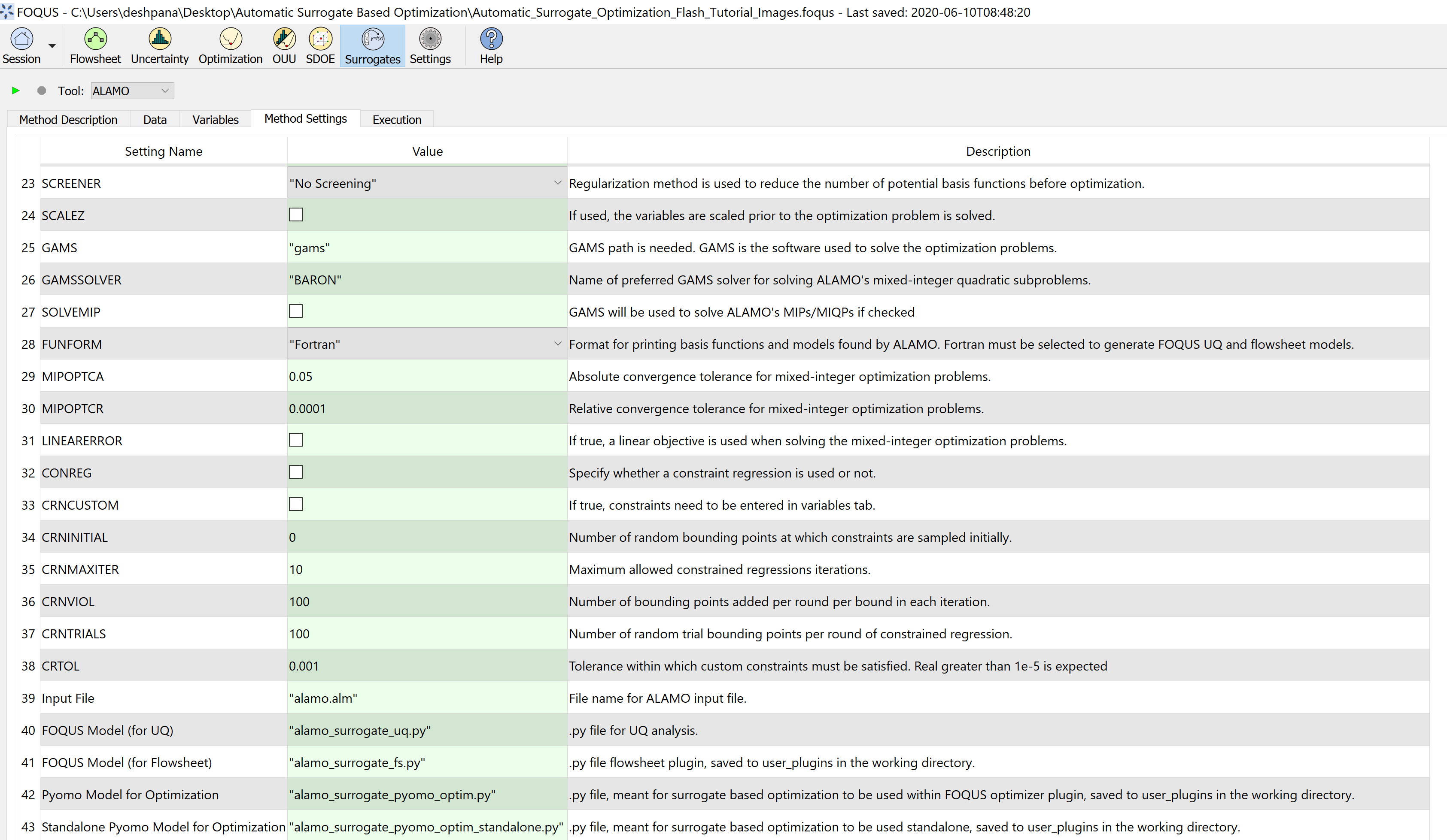 Figure 9: Select appropriate method settings for surrogate model generation continued