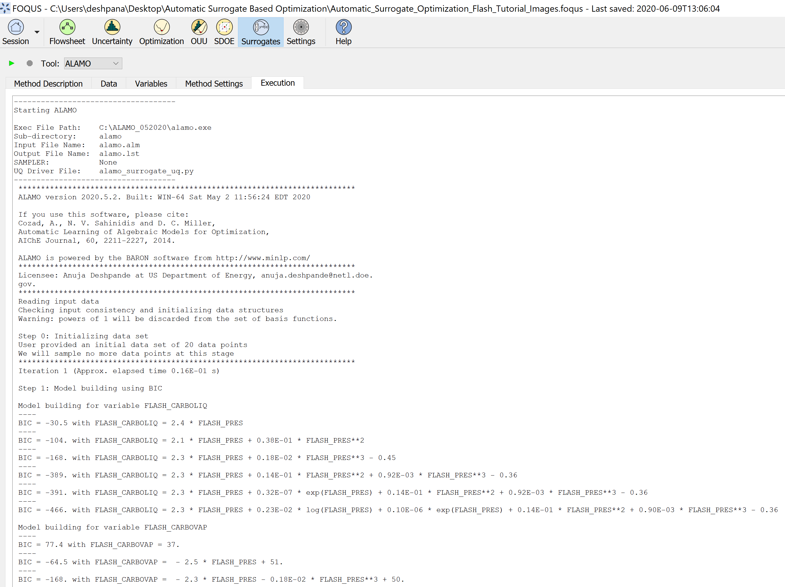 Figure 10: Run ALAMO to generate surrogate model