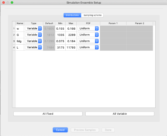Simulation Ensemble Setup Dialog