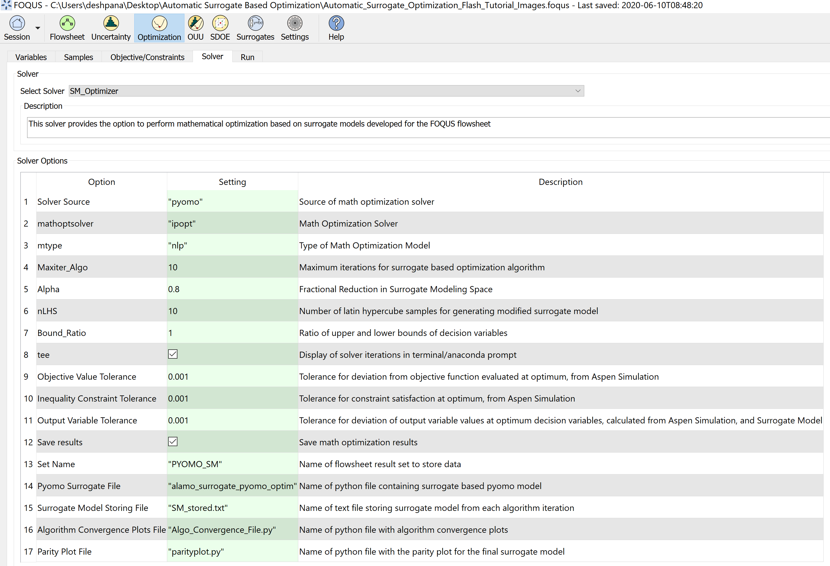 Figure 13: Select appropriate solver options