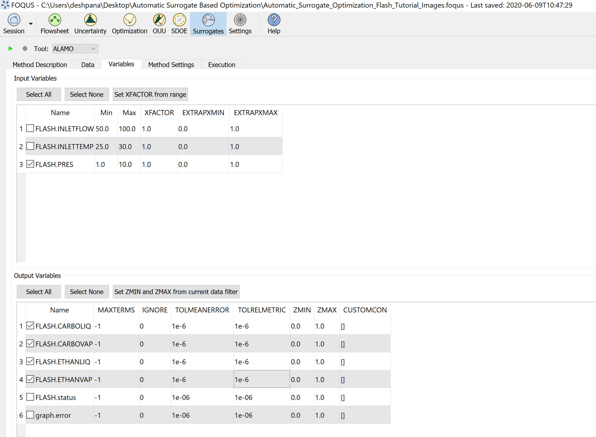 Figure 7: Select variables for surrogate model generation